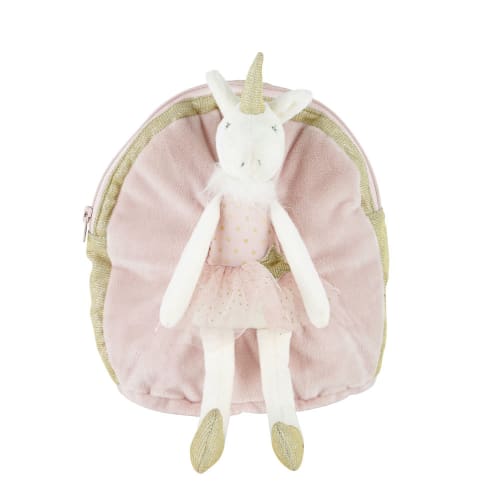Kids Children's desk accessories | Ecru and Pink Unicorn Backpack - KK90677