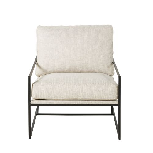 Ecru And Satin Black Metal Armchair