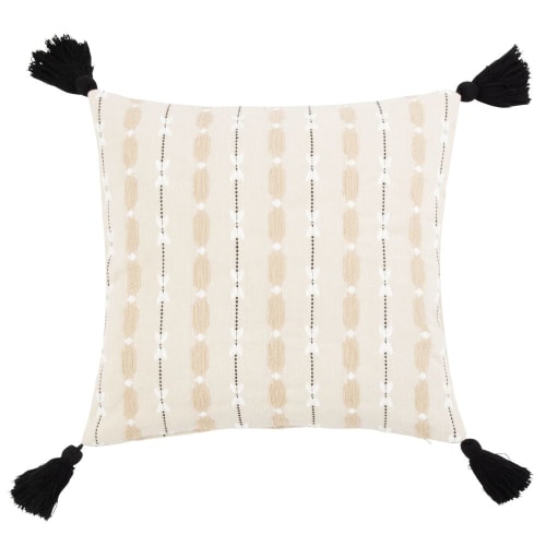 Ecru, beige, white and black cotton cushion cover 40x40cm TAVERA