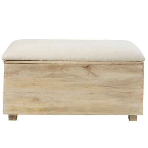 Ecru Cotton and Mango Wood 2-Seater Chest with Storage