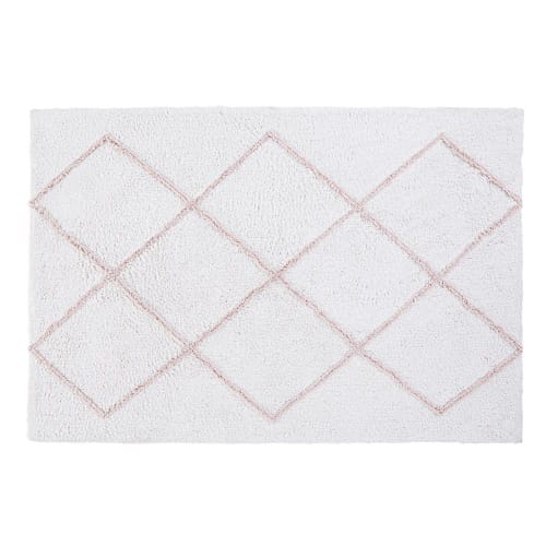 Kids Children's rugs | Ecru Cotton Rug with Pink Graphic Motifs 120x180 - FF32561