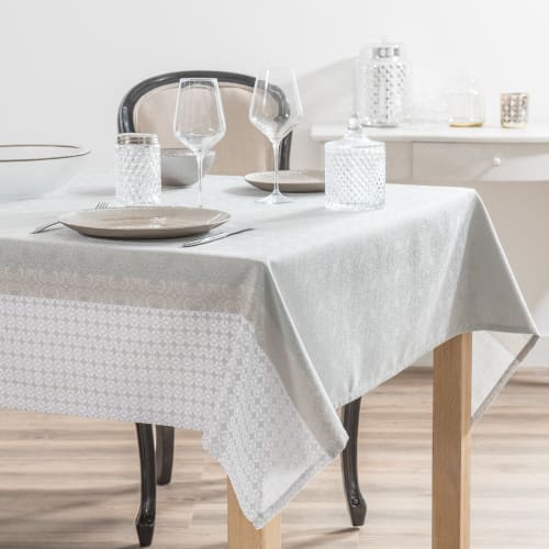 Decor Christmas Tableware | Ecru Fabric Tablecloth with Jacquard Pattern 150x250 - CE62056