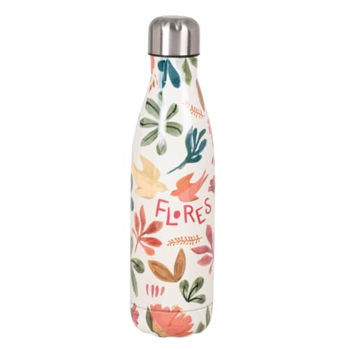 Ecru stainless steel multicoloured floral print insulated bottle 0.5L