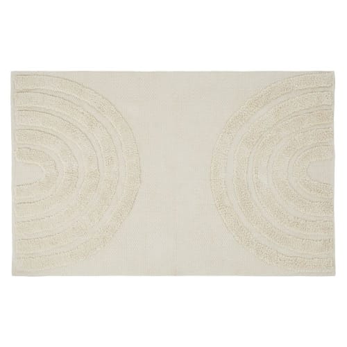 Ecru woven organic cotton rug with tufted graphic print 140x200cm
