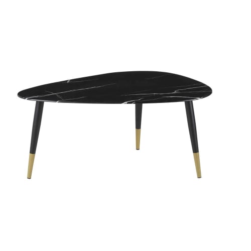 Furniture Coffee tables | Egg-shaped coffee table in black marble-effect glass and black and brass-coloured metal - JR51792