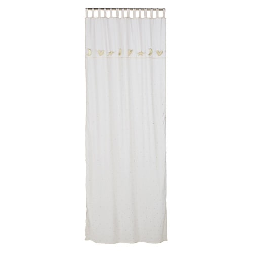 Einzelner, ecrufarbener Vorhang mit Sternaufdruck aus Baumwollvoile mit OEKO-TEX®-Zertifizierung, 110x250cm