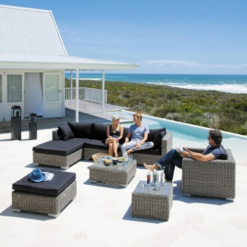 Esquina de sofá de jardín de resina trenzada gris Cape Town | Maisons