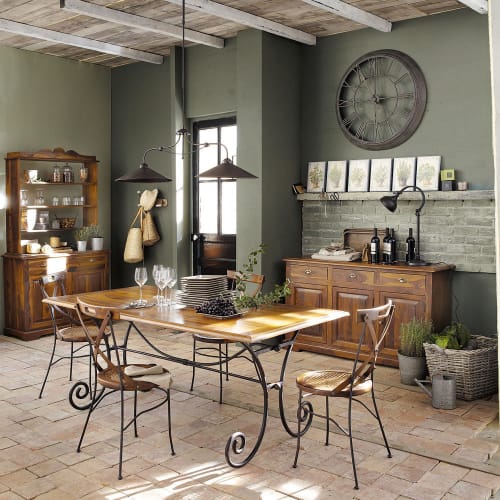 Esstisch aus massivem Sheeshamholz und Schmiedeeisen, B 180 cm Lubéron