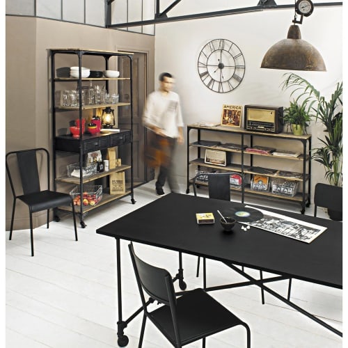 Estantería con ruedas con 2 cajones de abeto y de metal gris Brooklyn