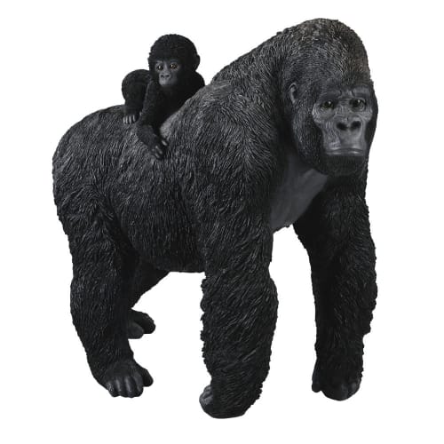 Decoración Bustos y estatuas | Estatua de gorila y bebé de color negro Alt. 105 - XR21714