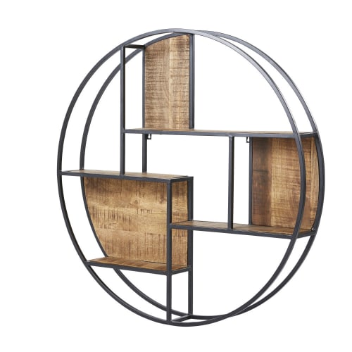 Etagère ronde en métal noir et manguier Arthur | Maisons ...