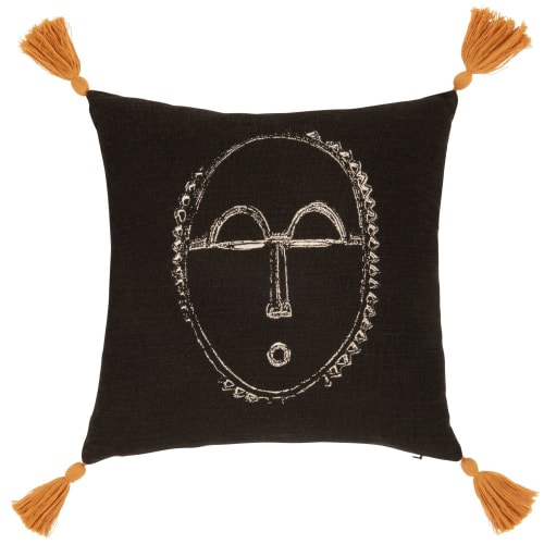 Face Print Cushion Cover with Tassels 40x40 Comores Maisons du Monde