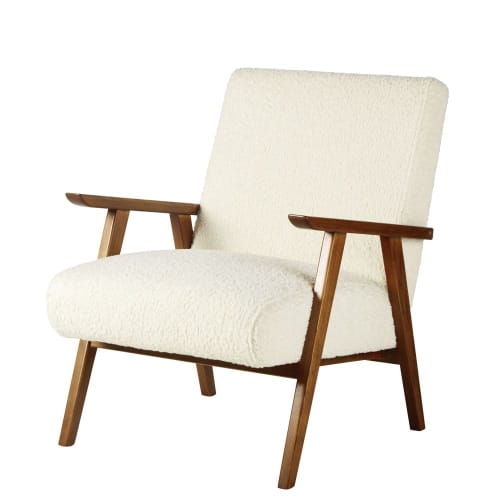 Canapés et fauteuils Fauteuils | Fauteuil à bouclettes blanches et frêne massif - JH78651