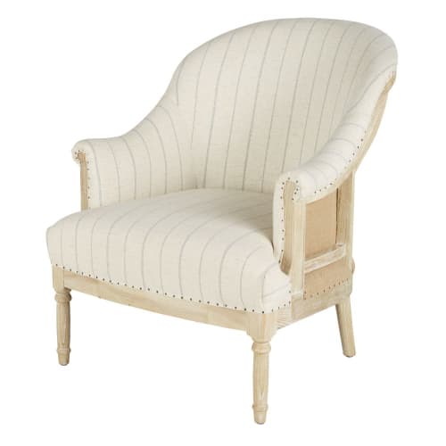 Canapés et fauteuils Fauteuils | Fauteuil bergère en lin beige motifs à rayures - YQ67143