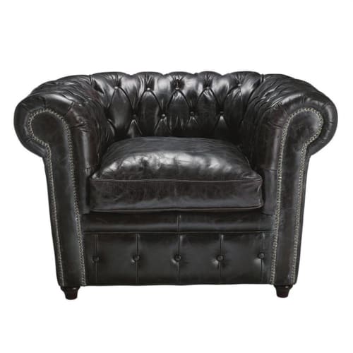 Canapés et fauteuils Fauteuils | Fauteuil capitonné en cuir noir - TT70285
