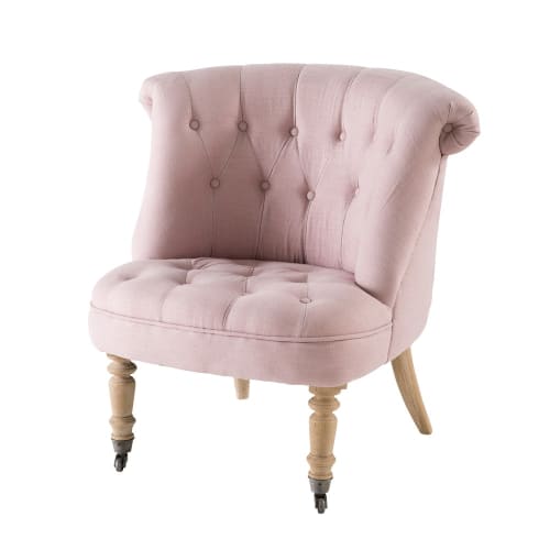 Canapés et fauteuils Fauteuils | Fauteuil capitonné en lin lavé rose poudré - TT48871