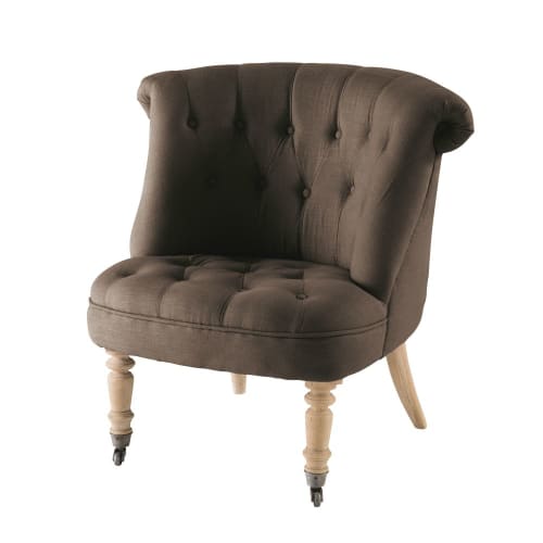 Canapés et fauteuils Fauteuils | Fauteuil capitonné en lin taupe - LD02907