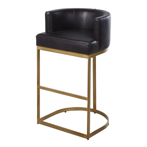 Fauteuil de bar en cuir noir et métal coloris laiton | Maisons du Monde Fauteuil de bar en cuir noir et métal coloris laiton | Maisons du Monde