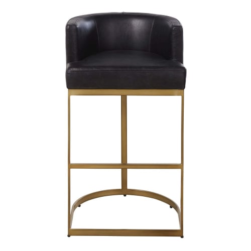 Fauteuil de bar en cuir noir et métal coloris laiton | Maisons du Monde Fauteuil de bar en cuir noir et métal coloris laiton | Maisons du Monde