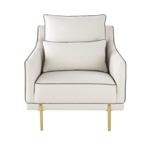 Fauteuil Ecru Et Gris Pieds En Metal Coloris Laiton Rachel Maisons Du Monde