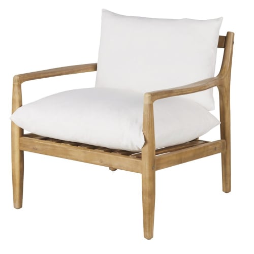 Canapés et fauteuils Fauteuils | Fauteuil en bois d'acacia coussins en coton et lin écrus - CR96696