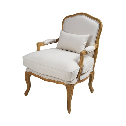 Canapés et fauteuils Fauteuils | Fauteuil en coton coloris lin et chêne - LZ66972