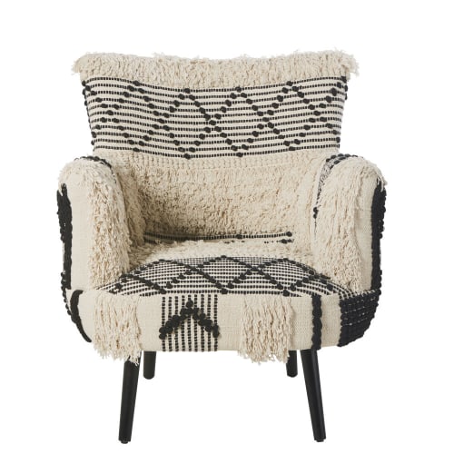 Canapés et fauteuils Fauteuils | Fauteuil en coton tressé motifs ivoire et noirs - QZ00028