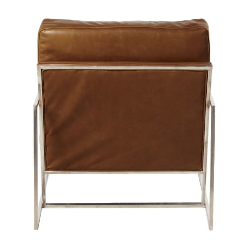 Canapés et fauteuils Fauteuils | Fauteuil en cuir camel pieds en métal chromé - JN05600