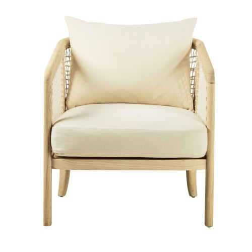 Canapés et fauteuils Fauteuils | Fauteuil en frêne avec coussins en coton beige - IQ46908