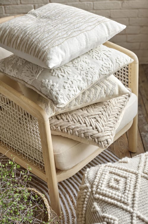Canapés et fauteuils Fauteuils | Fauteuil en frêne avec coussins en coton beige - IQ46908