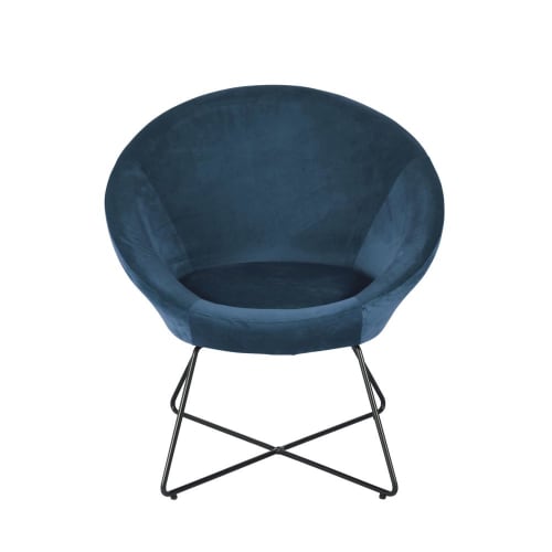 Canapés et fauteuils Fauteuils | Fauteuil en velours bleu et pieds en métal doré - EZ92266