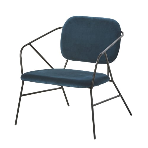 Fauteuil En Velours Bleu Pétrole Et Métal Noir