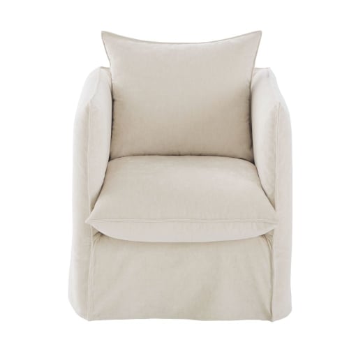 Fauteuil En Velours Flamme Creme Louvre Maisons Du Monde
