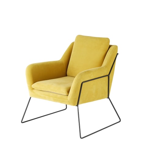Canapés et fauteuils Fauteuils | Fauteuil en velours jaune moutarde - TH78287