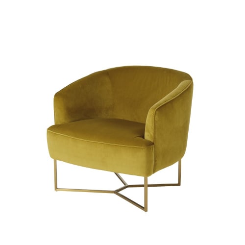 Canapés et fauteuils Fauteuils | Fauteuil en velours jaune moutarde - QL06870