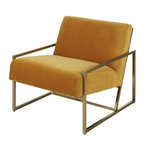 Canapés et fauteuils Fauteuils | Fauteuil en velours jaune pieds en acier doré - SJ65480