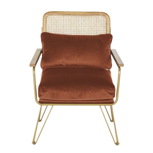 Canapés et fauteuils Fauteuils | Fauteuil en velours orange écureuil cannage en rotin - DN70364