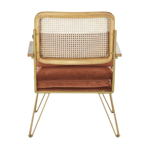 Canapés et fauteuils Fauteuils | Fauteuil en velours orange écureuil cannage en rotin - DN70364
