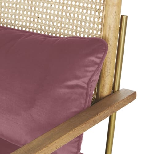 Canapés et fauteuils Fauteuils | Fauteuil en velours rose cannage en rotin - LQ72235