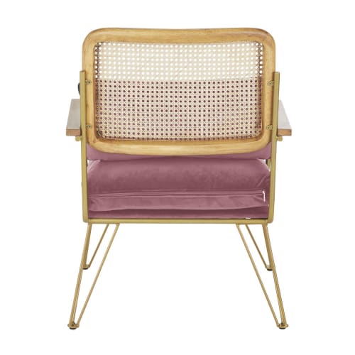 Canapés et fauteuils Fauteuils | Fauteuil en velours rose cannage en rotin - LQ72235