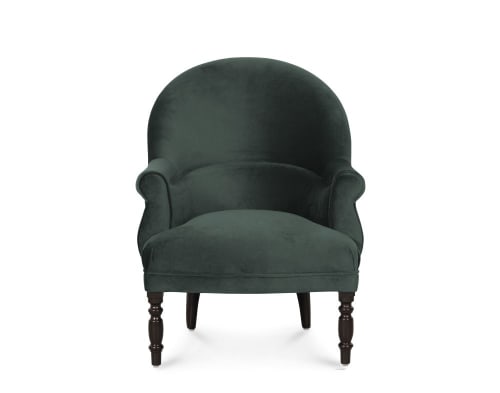 Canapés et fauteuils Fauteuils | Fauteuil en velours vert et pieds en bouleau noir - LJ72363