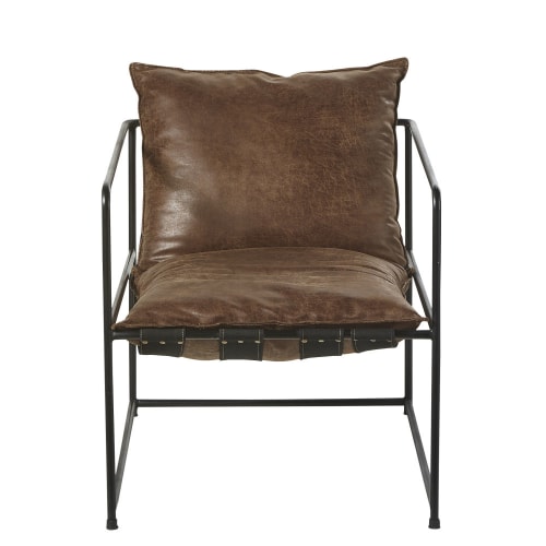 Canapés et fauteuils Fauteuils | Fauteuil marron vieilli et métal noir - AG82323
