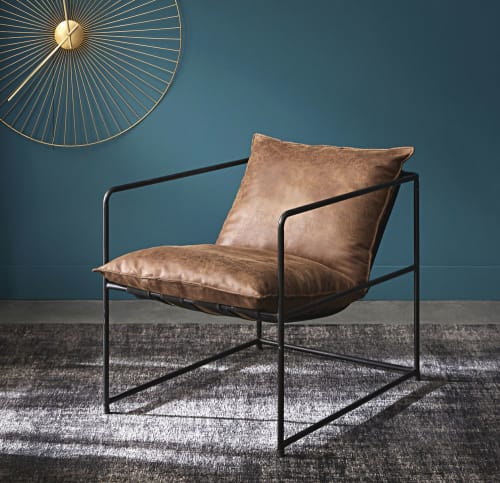 Canapés et fauteuils Fauteuils | Fauteuil marron vieilli et métal noir - AG82323