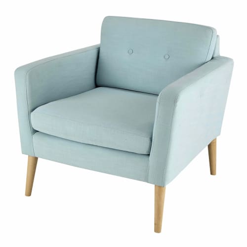 Fauteuil met lichtblauwe stoffen bekleding vintage stijl Noe Maisons