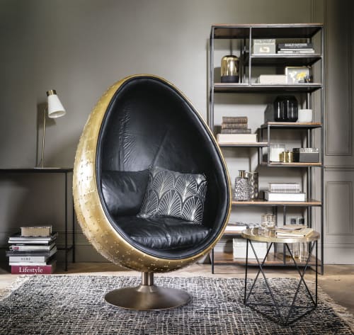 Canapés et fauteuils Fauteuils | Fauteuil œuf indus en cuir noir - YI55315