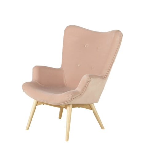 Fauteuil style scandinave en velours rose clair | Maisons du Monde Fauteuil style scandinave en velours rose clair | Maisons du Monde