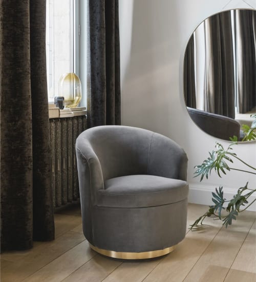 Canapés et fauteuils Fauteuils | Fauteuil vintage en velours gris et métal coloris laiton - UL54442