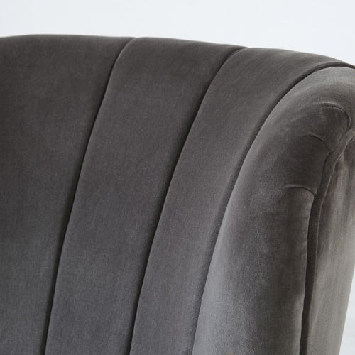 Fauteuil vintage en velours gris pieds en bouleau noir | Maisons du Monde Fauteuil vintage en velours gris pieds en bouleau noir | Maisons du Monde