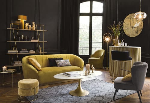 Fauteuil vintage en velours gris pieds en bouleau noir | Maisons du Monde Fauteuil vintage en velours gris pieds en bouleau noir | Maisons du Monde