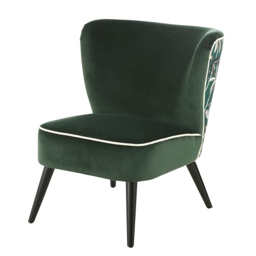 Canapés et fauteuils Fauteuils | Fauteuil vintage en velours vert imprimé blanc - SN95522